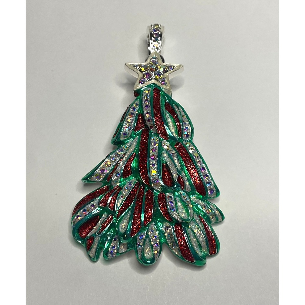 NEW KIRKS FOLLY "RIBBON CANDY" SILVER-TONE FOLD-OVER PENDANT CHRISTMAS HOLIDAY
